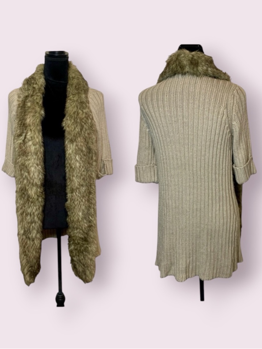 Kenar Penny Lane Style Short Sleeve Ribbed Cardigan Sweater Tan Small Vintage
